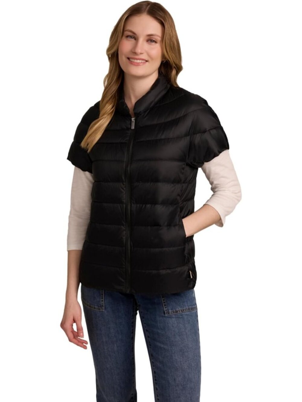 Lightweight Quilted Puffer Vest for Women, Short Sleeve Jacket with Pockets